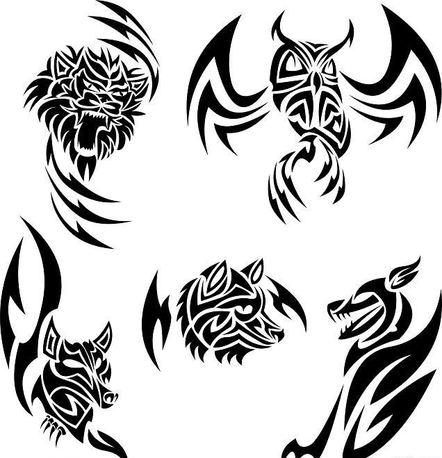 多款帅气的黑色动物图腾纹身图案手稿