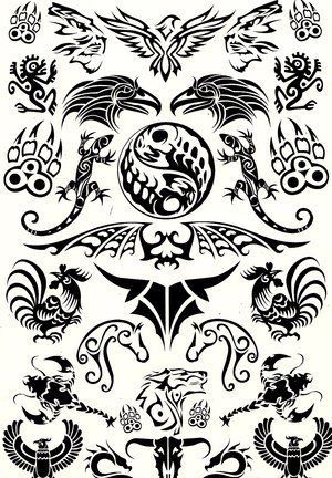 多款帅气的黑色动物图腾纹身图案手稿