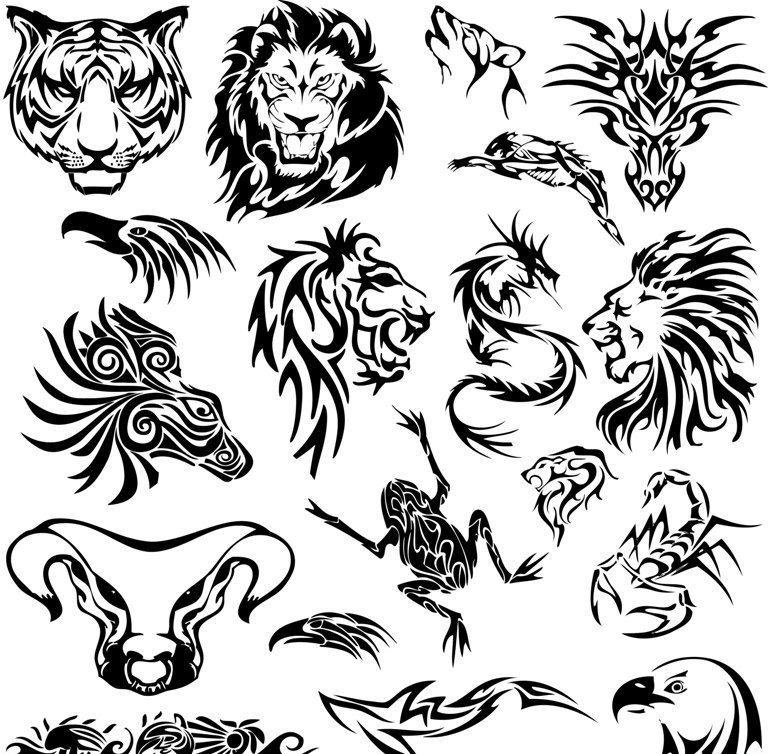 多款帅气的黑色动物图腾纹身图案手稿