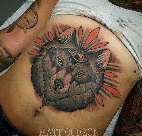 男性霸气的满胸狼纹身图案