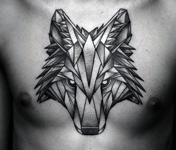 男性霸气的满胸狼纹身图案