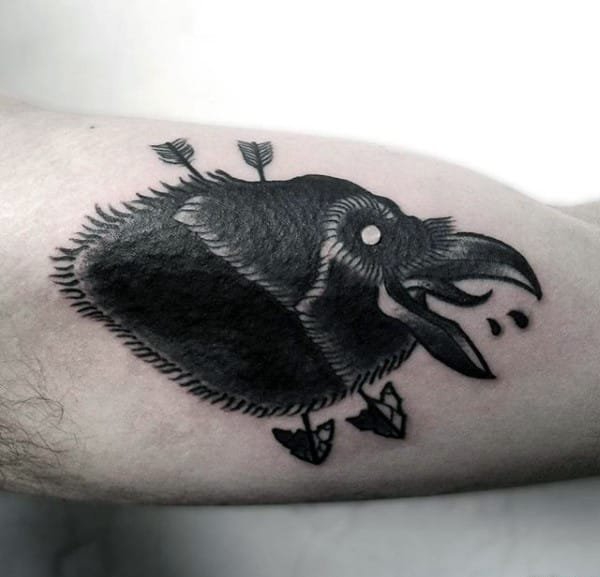 多款纯黑色风格点刺乌鸦纹身图案