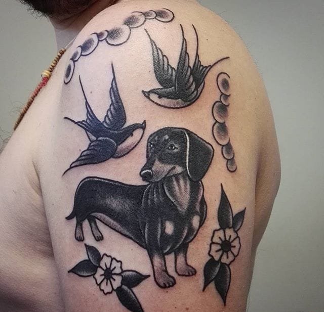 可爱的宠物达克斯猎犬纹身图案