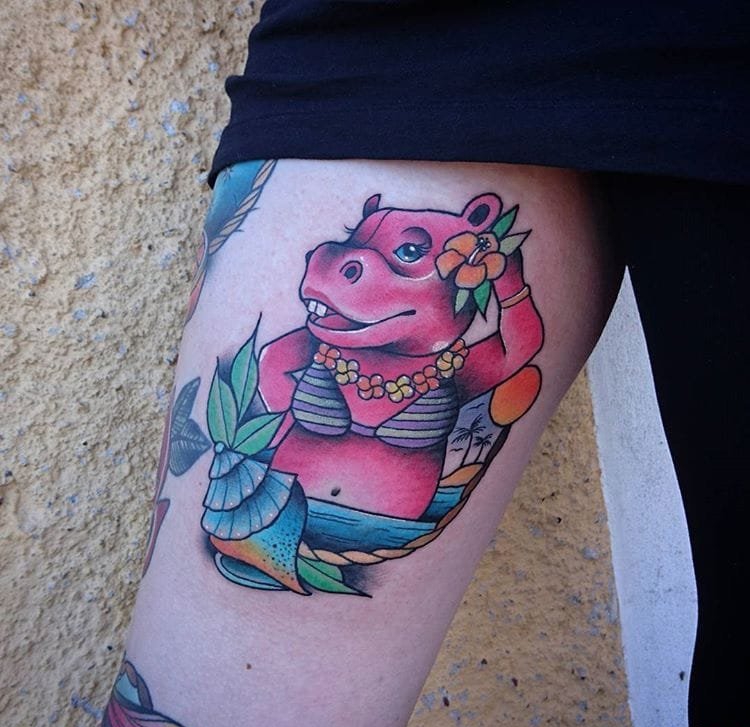 胖呼呼的可爱的河马纹身图案缩略频道推荐图