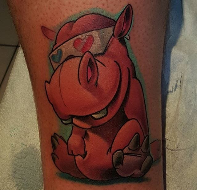 胖呼呼的可爱的河马纹身图案