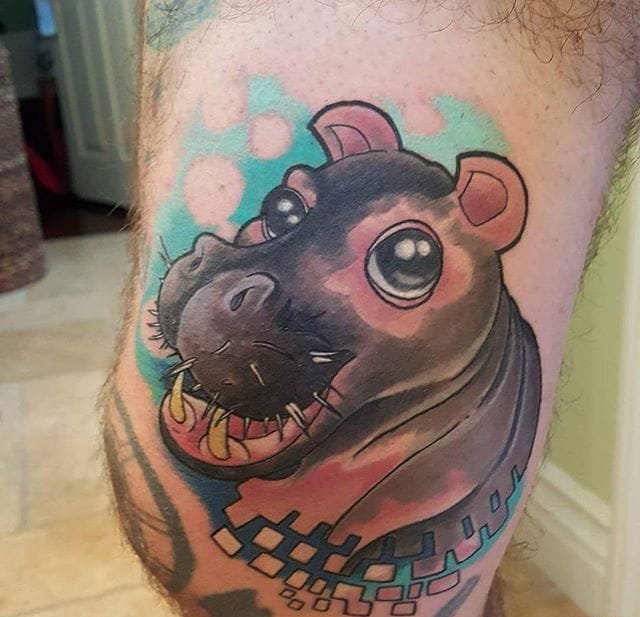 胖呼呼的可爱的河马纹身图案