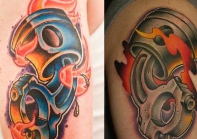 男性喜爱的代表激情燃烧与动力的活塞纹身图案