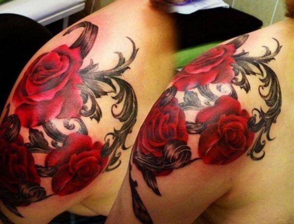 女性肩膀上多款漂亮的花朵纹身图案