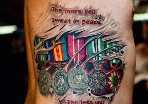 战争主题下的美国国旗纹身图案