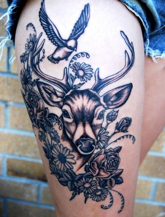 女性大腿上各种样式漂亮的纹身图案