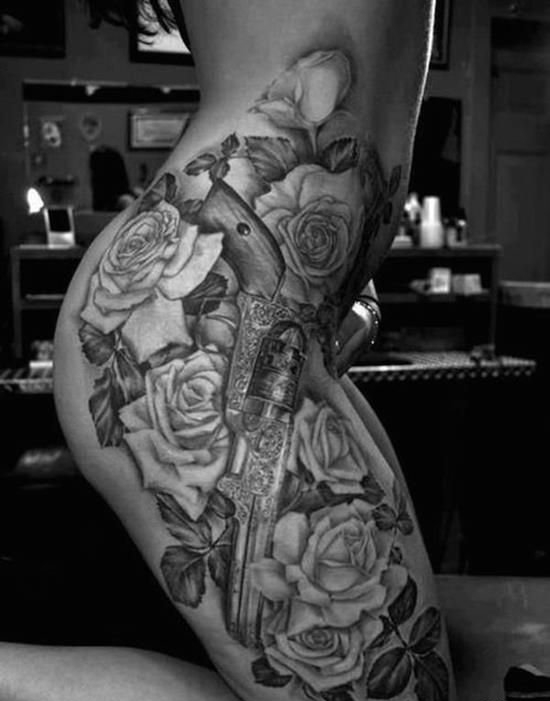 女性大腿上各种样式漂亮的纹身图案