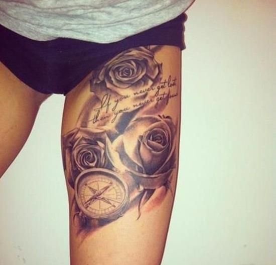 女性大腿上各种样式漂亮的纹身图案