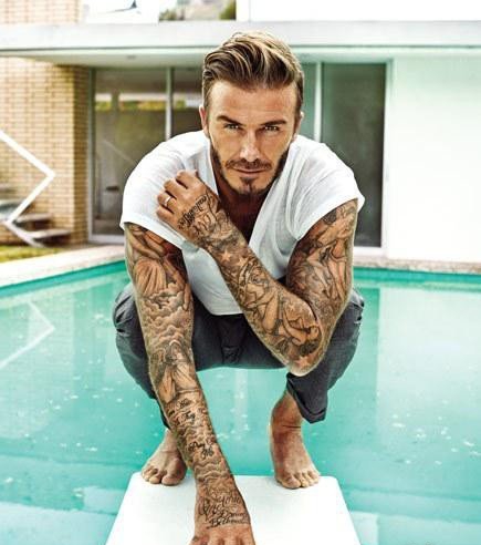 帅气的万人迷贝克汉姆和他的纹身图案