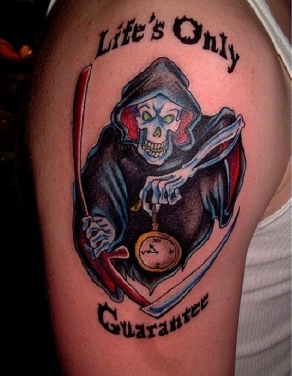 男性手大臂上帅气的死神纹身图案