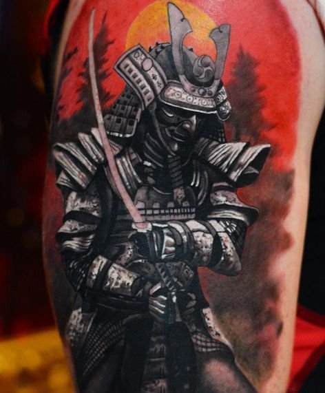 男性威猛的身披盔甲的勇士纹身图案