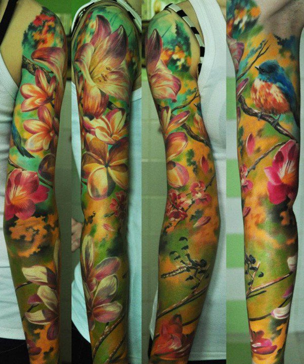 手臂上的漂亮的水彩画风格纹身图案