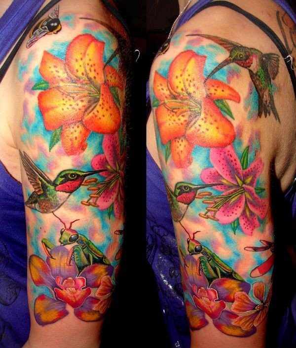 手臂上的漂亮的水彩画风格纹身图案