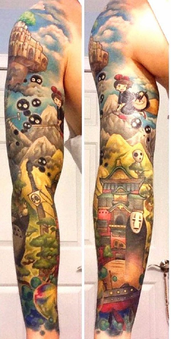 手臂上的漂亮的水彩画风格纹身图案