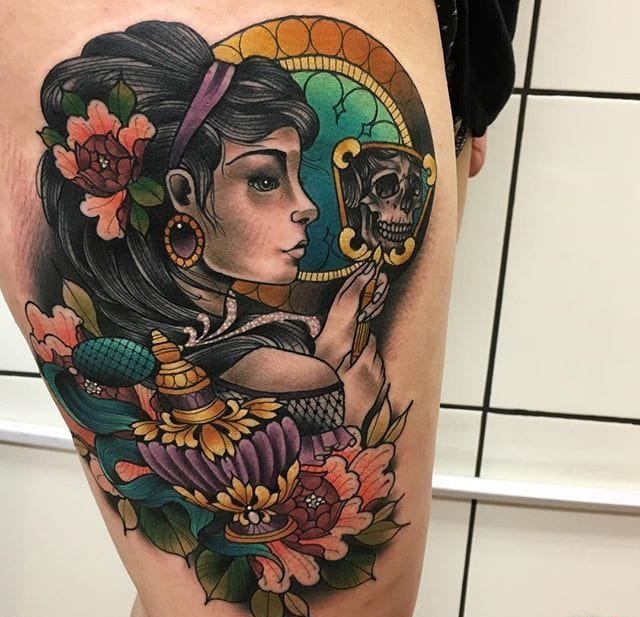 精美的有光泽的新传统风格纹身图案来自达里尔