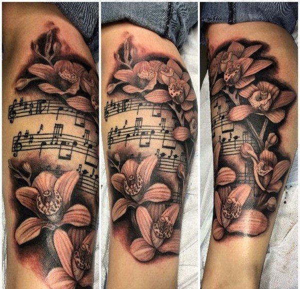 多款帅气的音乐主题音符纹身图案