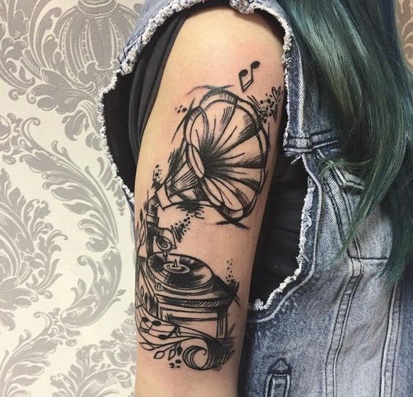 多款帅气的音乐主题音符纹身图案