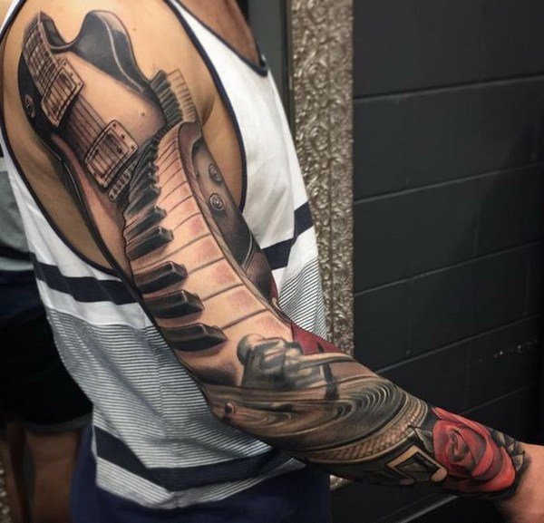 多款帅气的音乐主题音符纹身图案