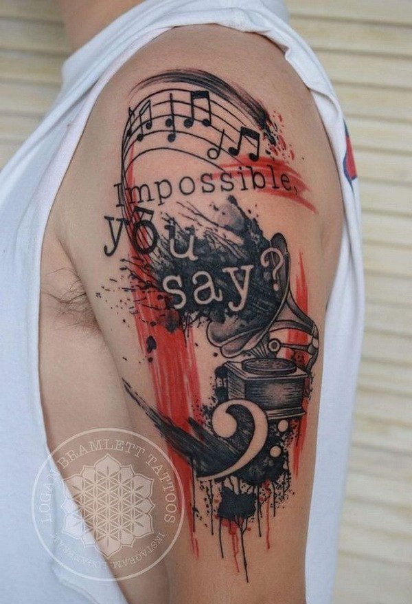 多款帅气的音乐主题音符纹身图案