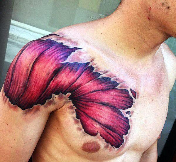 男性血腥的肌肉外露纹身图案