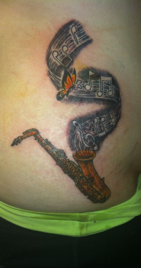 多款帅气的乐器萨克斯纹身图案