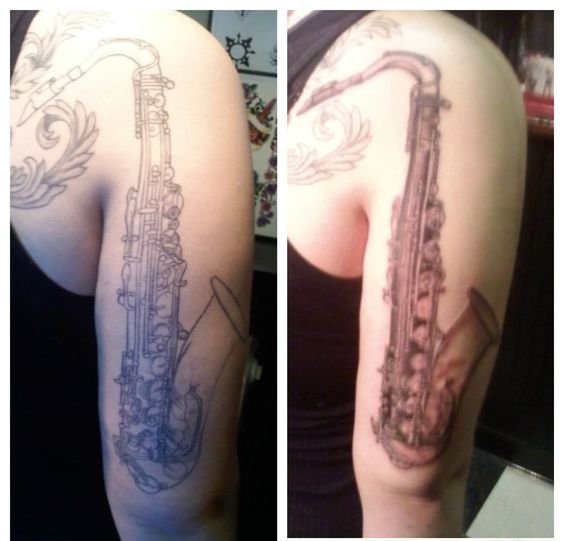 多款帅气的乐器萨克斯纹身图案