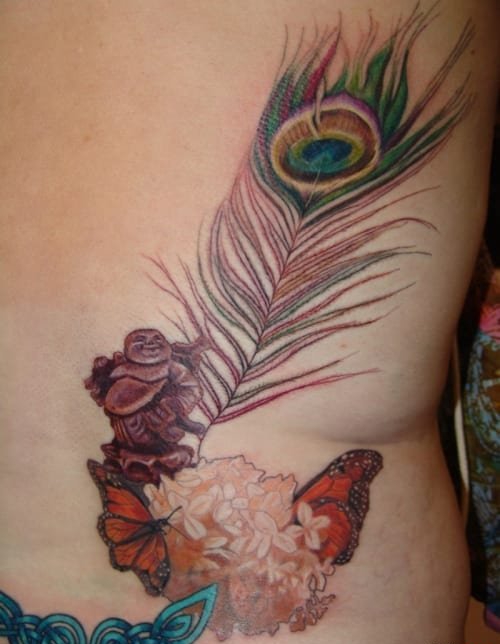 漂亮的大孔雀羽毛纹身图案