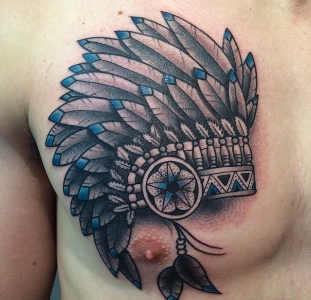 10款漂亮的水彩印第安风格羽毛头饰纹身图案