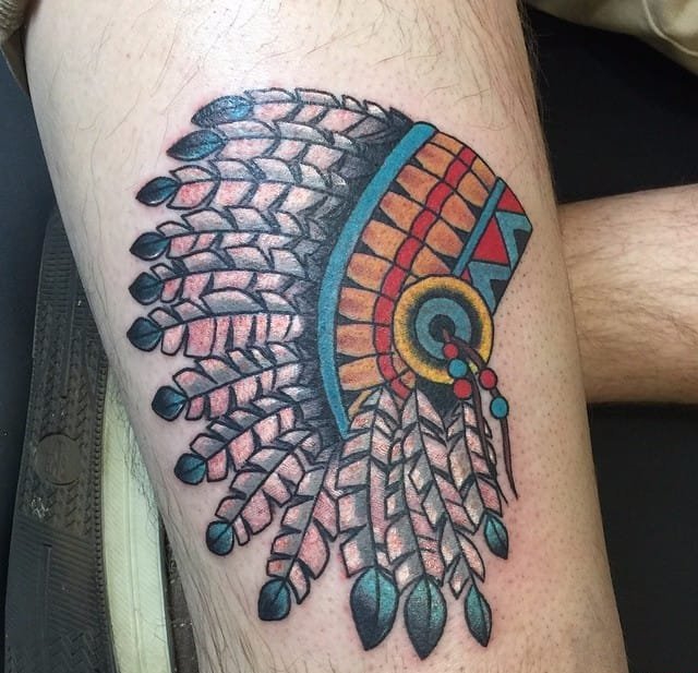 10款漂亮的水彩印第安风格羽毛头饰纹身图案
