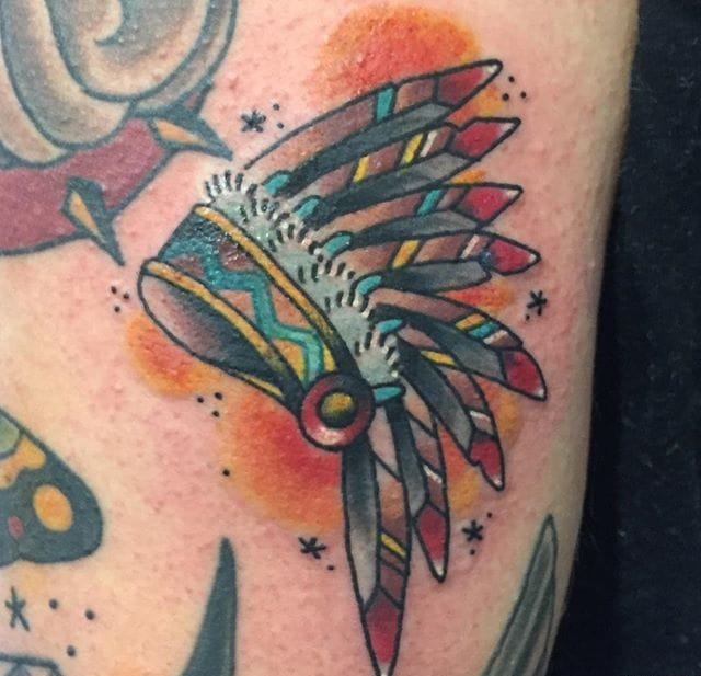 10款漂亮的水彩印第安风格羽毛头饰纹身图案