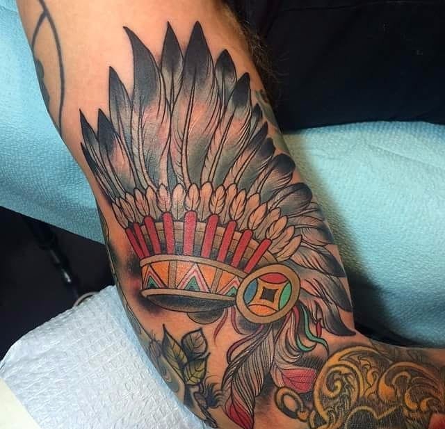 10款漂亮的水彩印第安风格羽毛头饰纹身图案