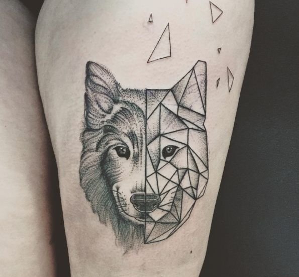 18款霸气的几何纹身狼纹身图案