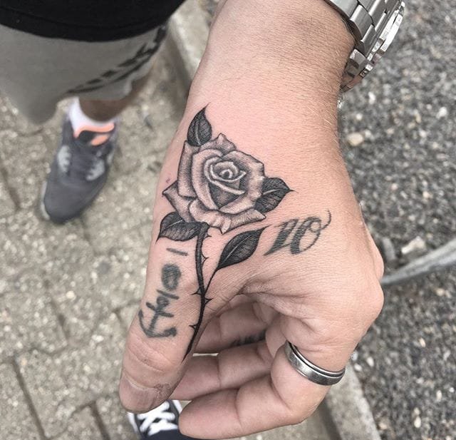 漂亮的黑色带刺玫瑰花纹身图案