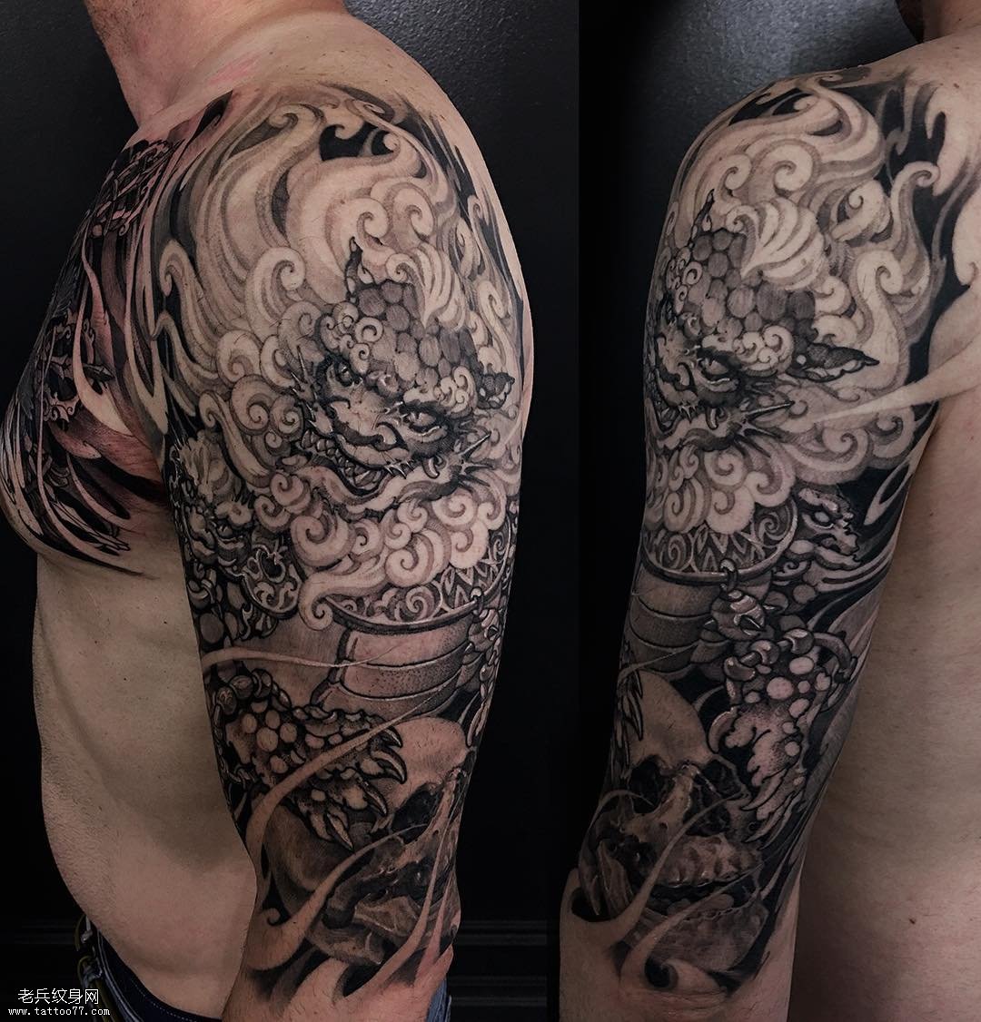 大臂唐狮纹身图案