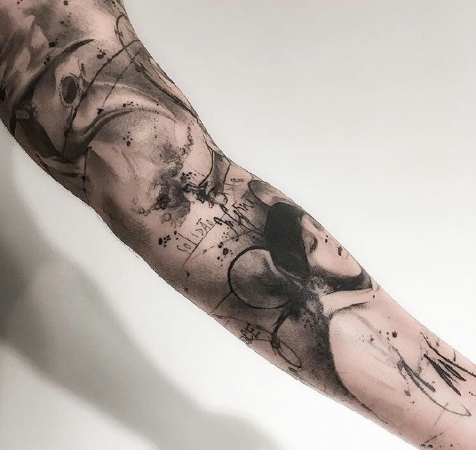 一组有趣的手臂水墨图腾纹身图案