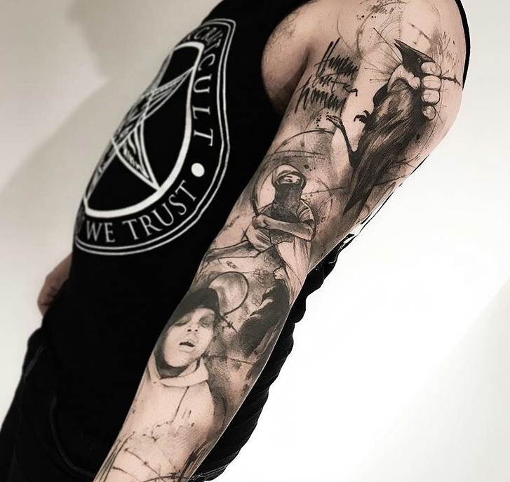 一组有趣的手臂水墨图腾纹身图案
