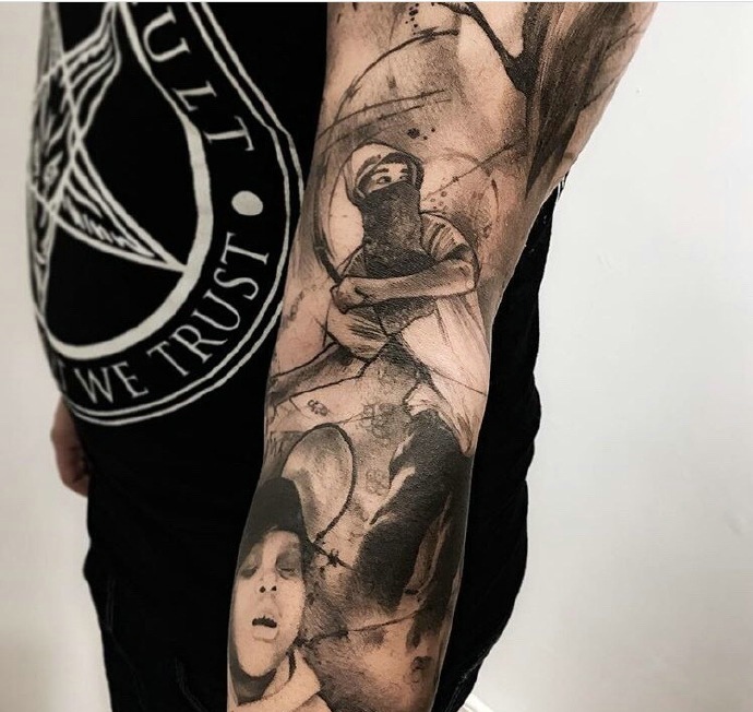 一组有趣的手臂水墨图腾纹身图案