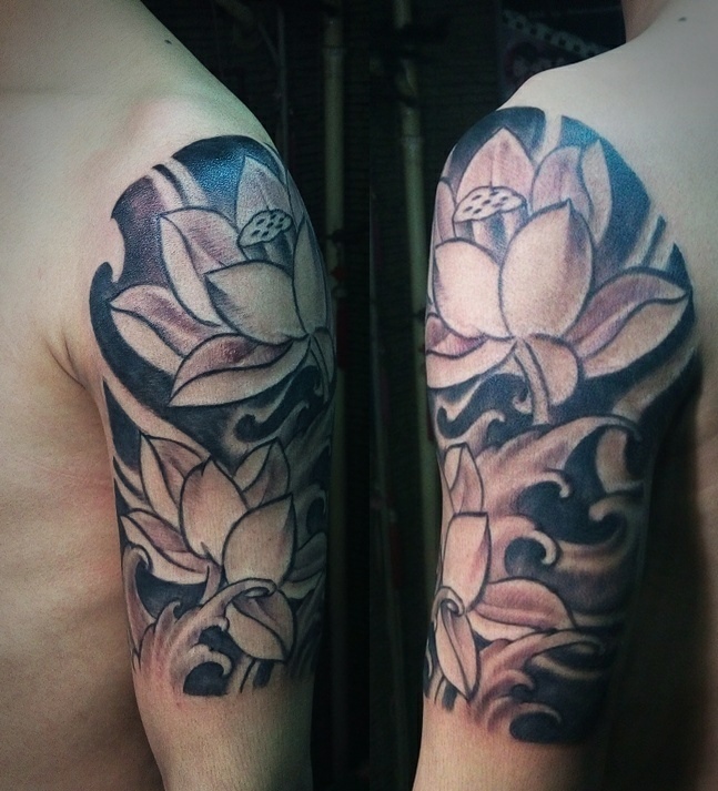 手臂一款好看的莲花纹身图案