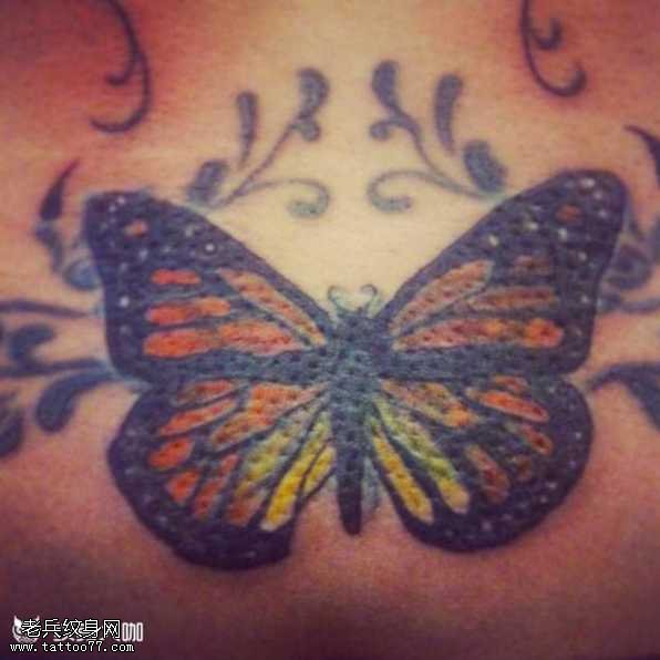 腰部蝴蝶纹身图案