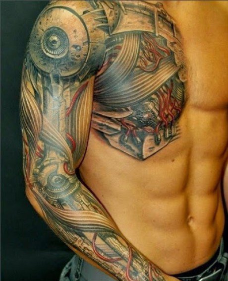 男性阳刚有力的半甲花臂纹身图案