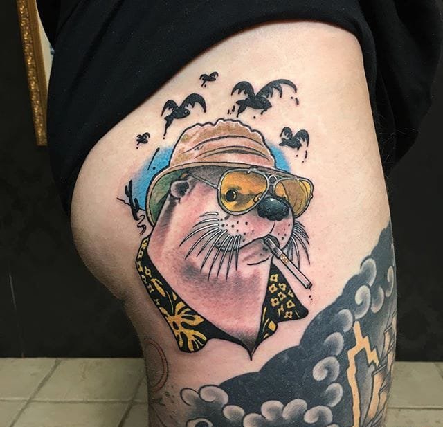 腿部上超酷超可爱的彩色动物纹身图案