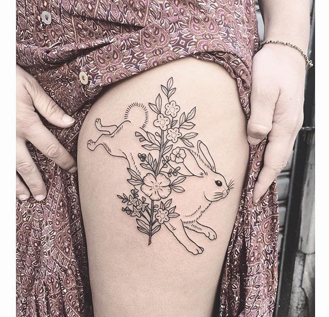 女性最爱的简单的黑色动物和植物纹身图案