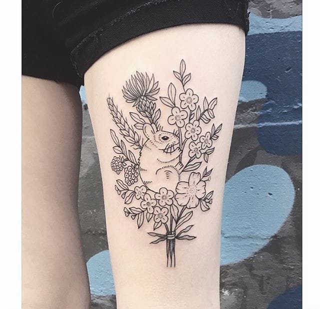 女性最爱的简单的黑色动物和植物纹身图案