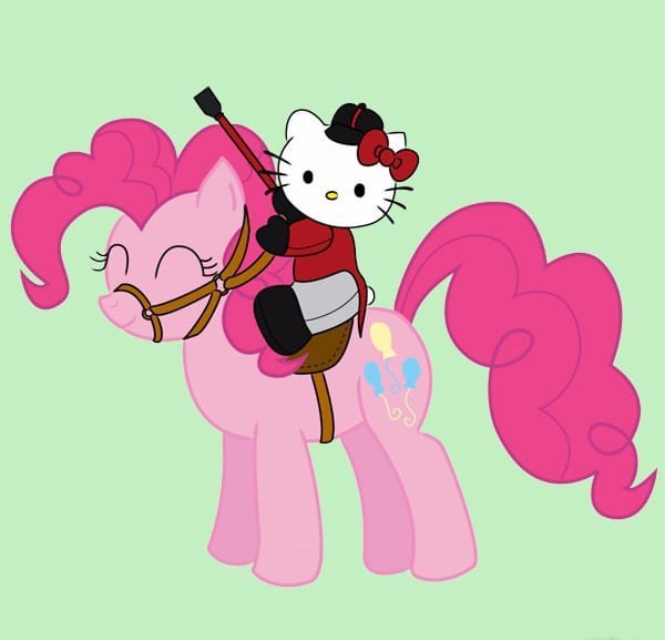 彩色的卡通动物纹身小马驹和凯蒂猫纹身图案