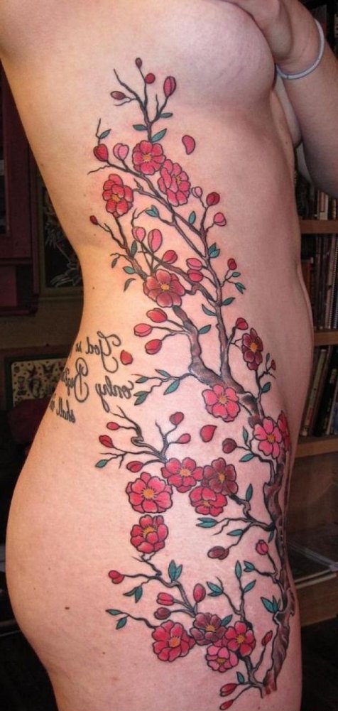 女性喜爱的美丽的樱花纹身图案