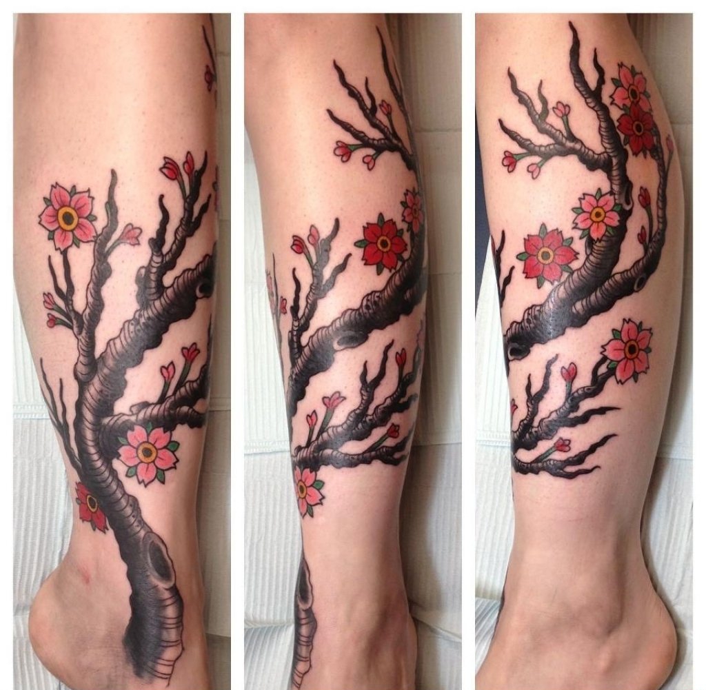 女性喜爱的美丽的樱花纹身图案